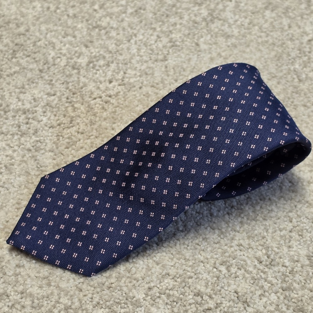 SuitSupply Navy Blue Pink Dot Silk Tie 3.5" Wide‎ Made in Italy Preppy Designer